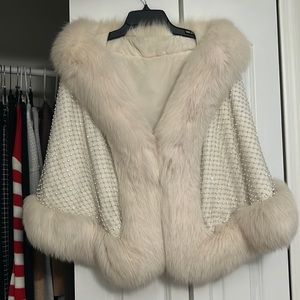 Real mink shawl wrap with rhinestones
